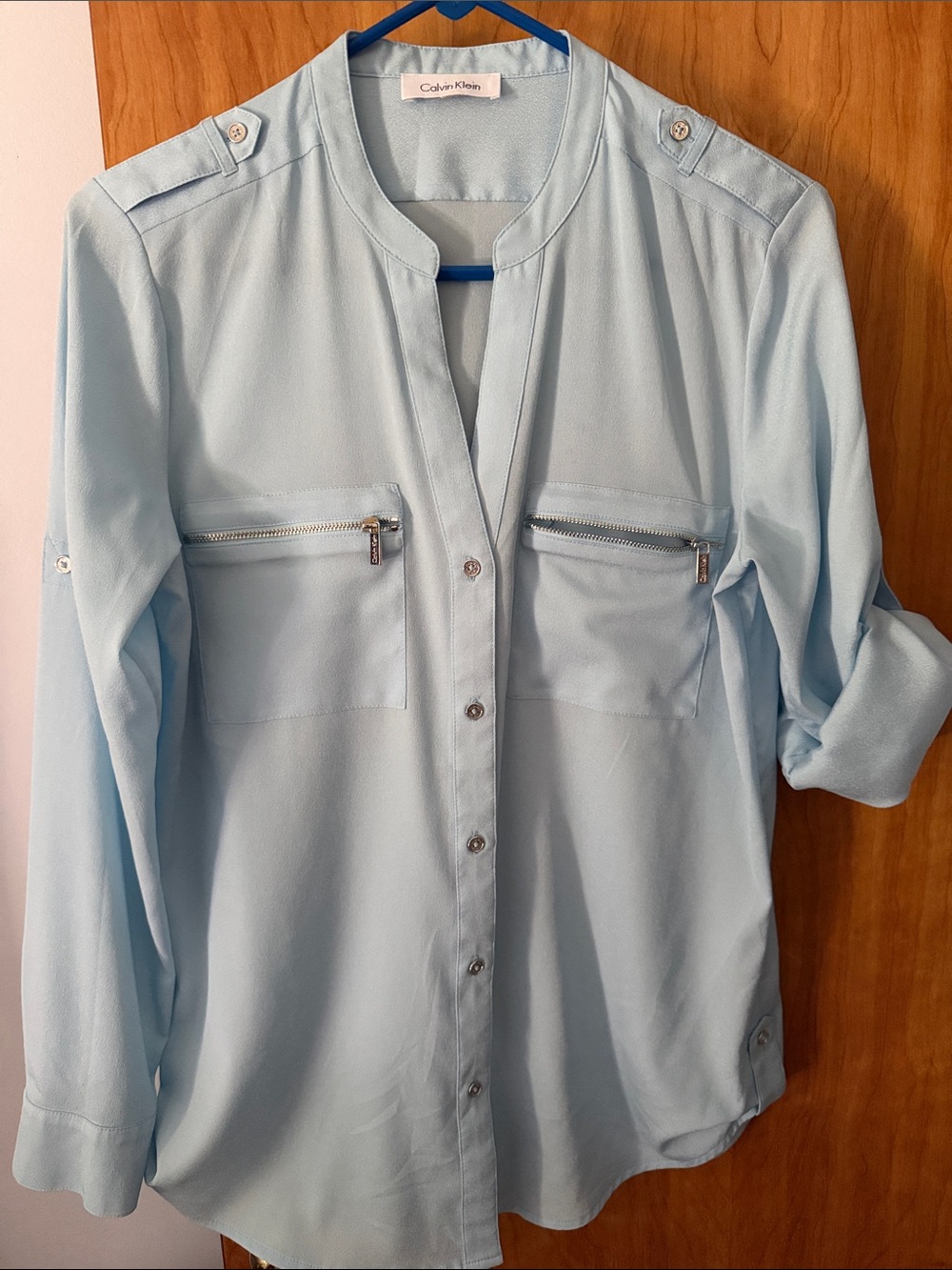 Calvin Klein Pale Blue Zip-Pocket Tunic Blouse